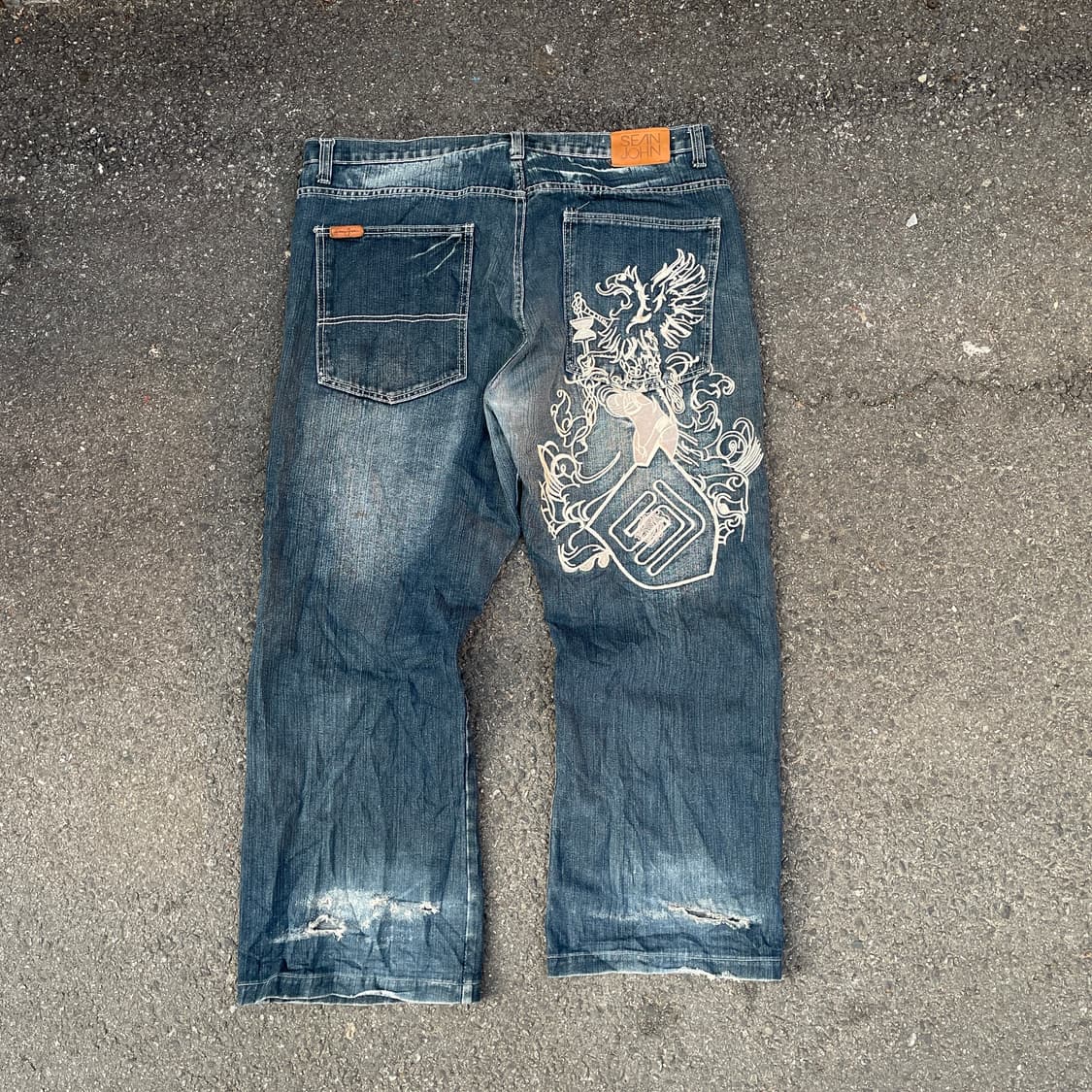 90s 션존 오리엔탈 자수 와이드 데님 청바지 올드스쿨 힙합 팬츠 40 상품이미지8