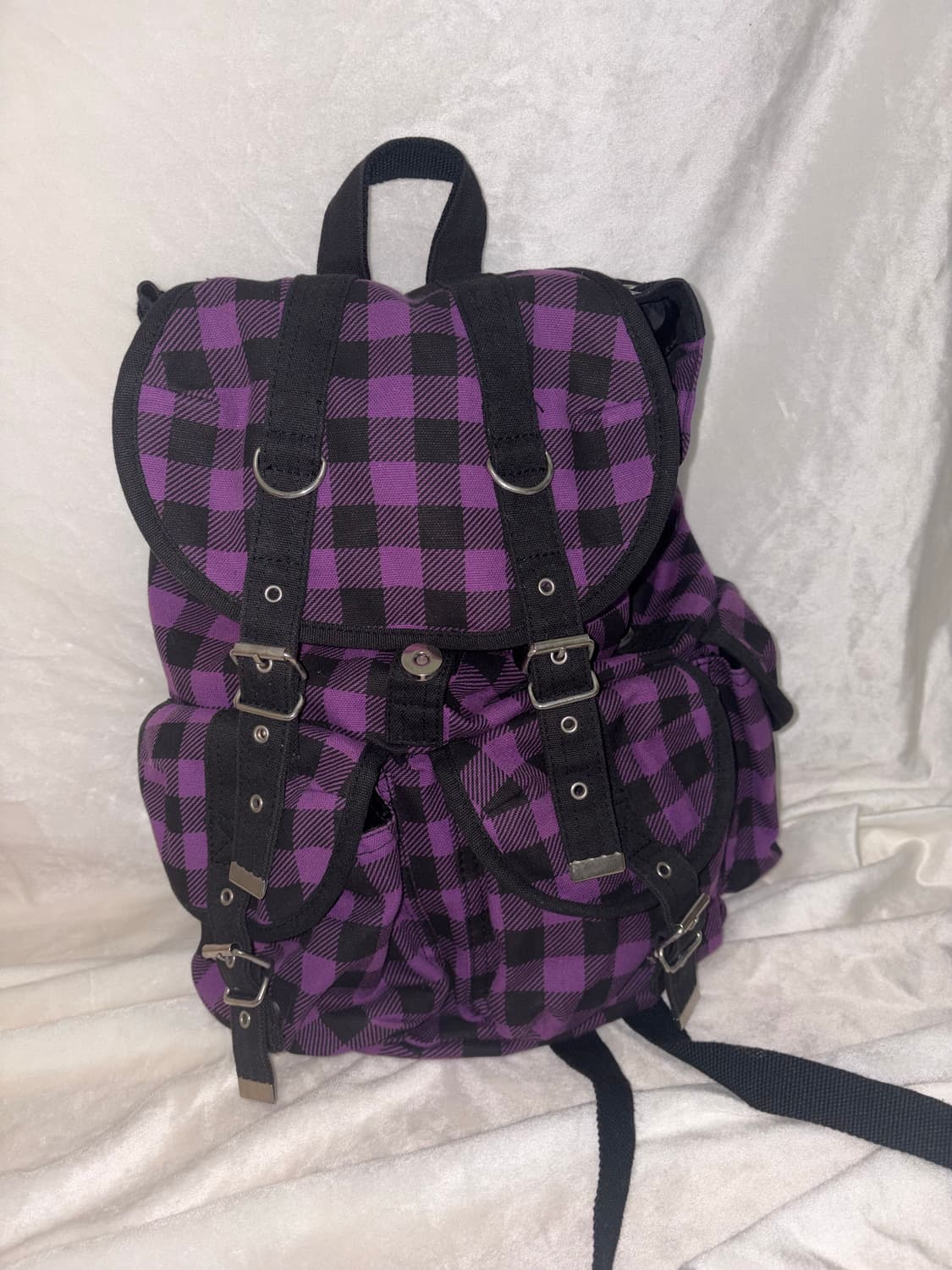 펑크 y2k 보라색 체크무늬 백팩 상품이미지1