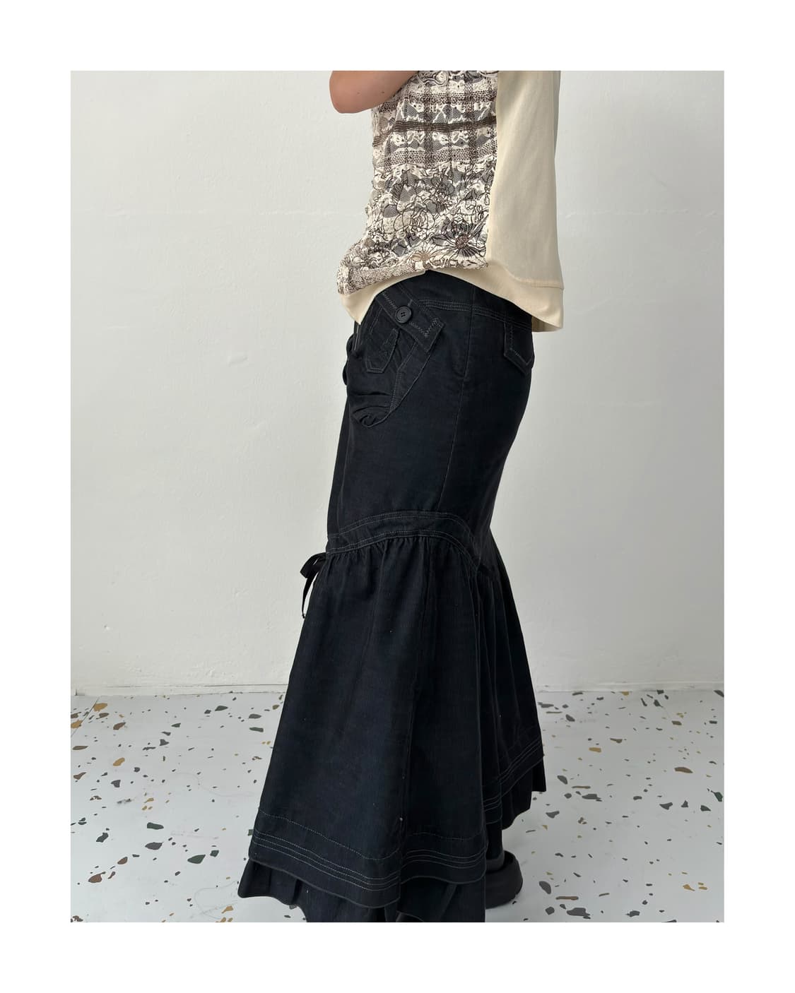 빈티지 스트링 디테일 롱 스커트 상품이미지2