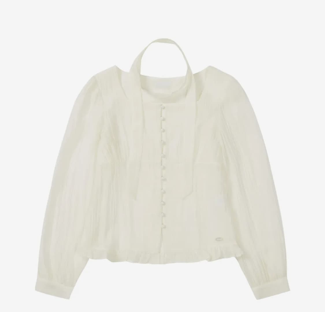 일리고 리본 타이 롱 블라우스 크림 상품이미지3