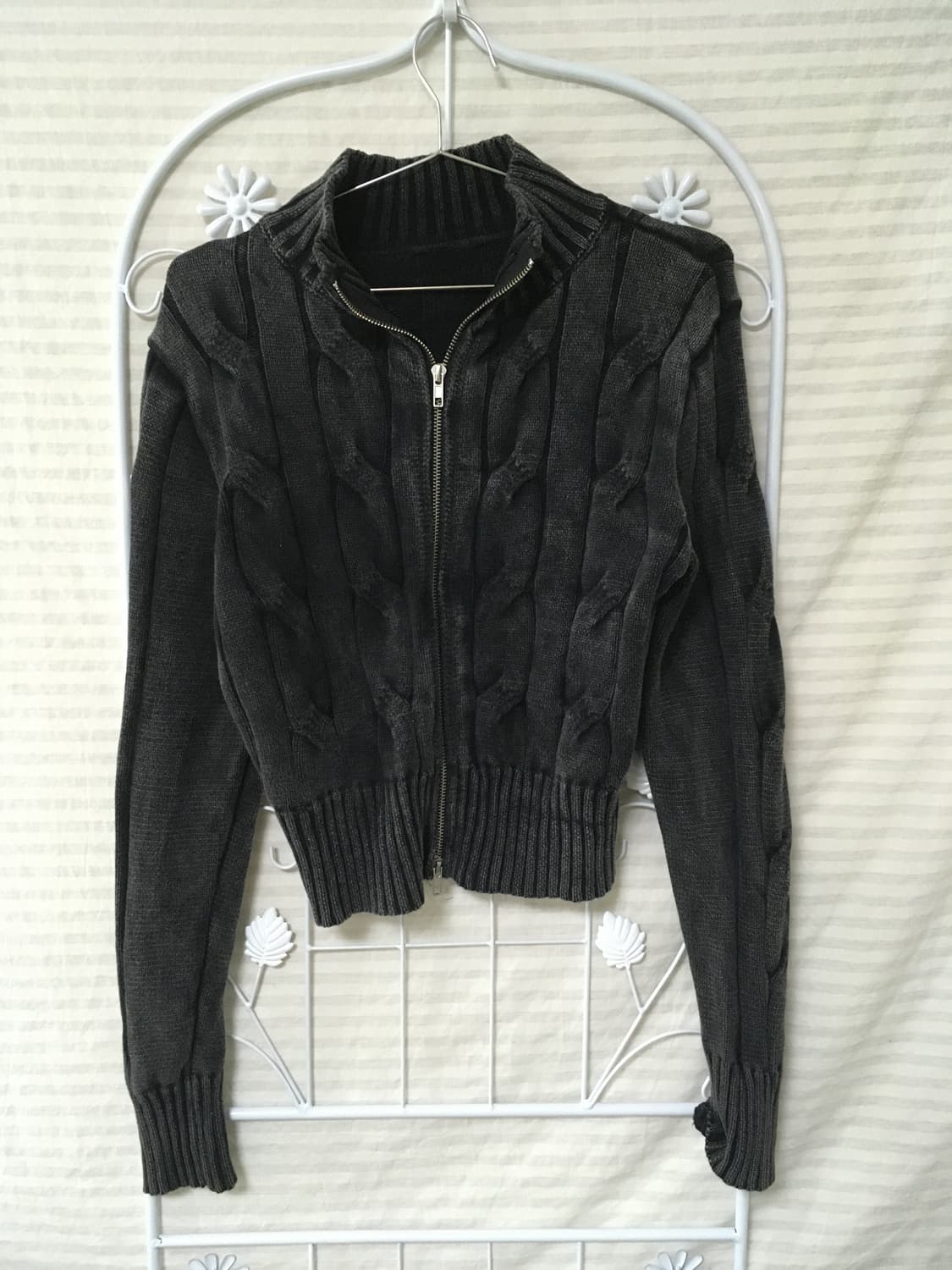 빈티지 차콜 꽈배기 니트 크롭 집업 y2k 스트릿 갸루 펑키 일본빈티지 상품이미지1