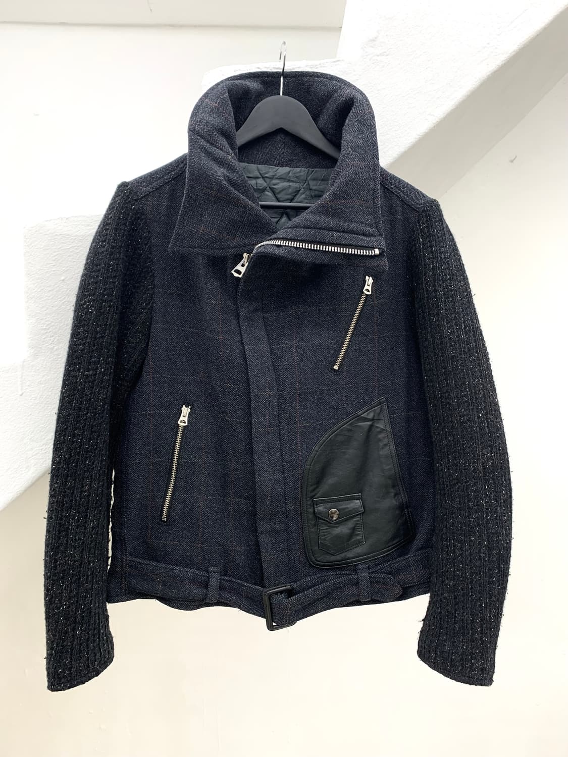 highneck leather patch knit jacket  상품이미지3