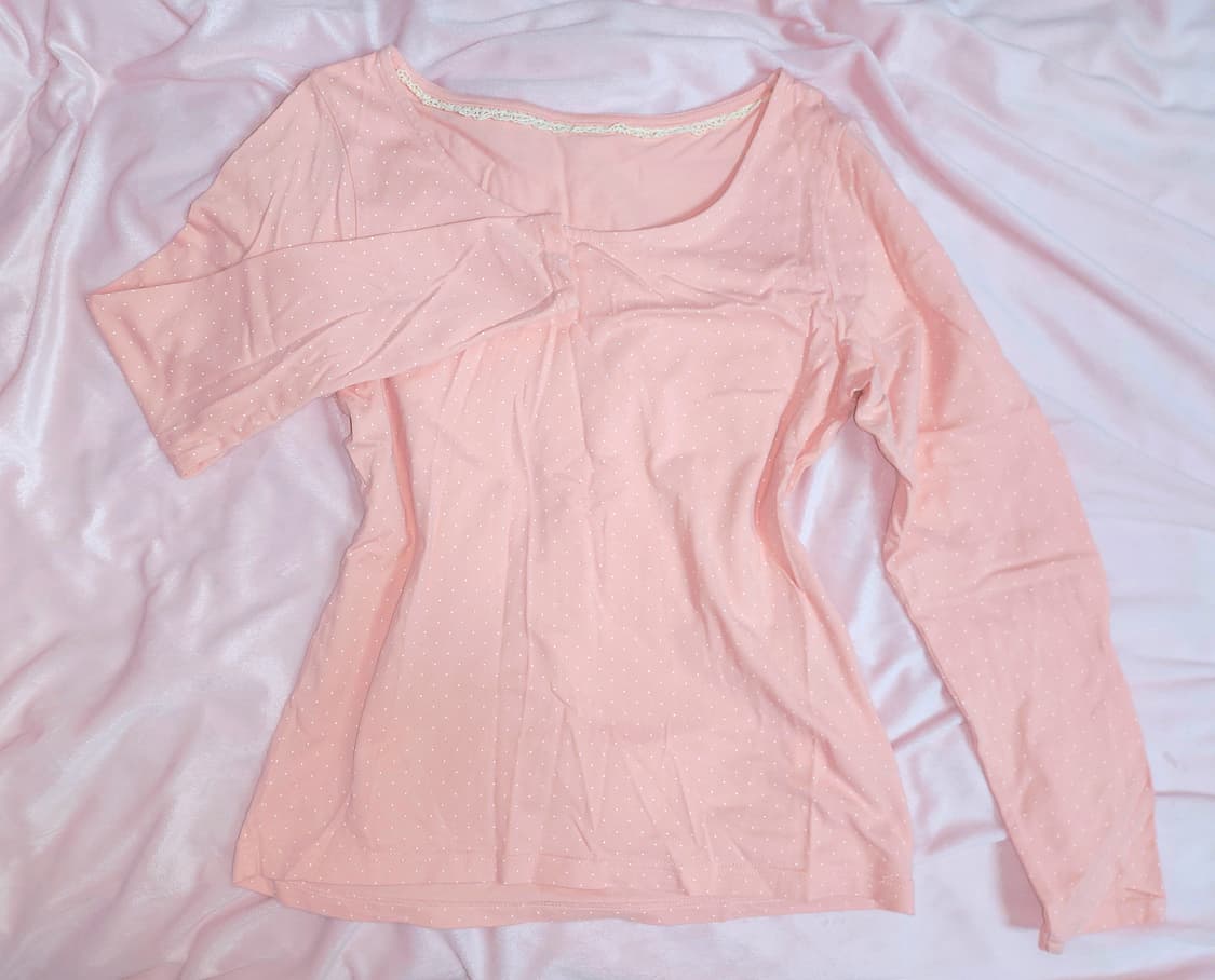 딸기우유 핑크 도트 땡땡이 레이스 티 히메 갸루 일브 레이어드 이너 상품이미지2