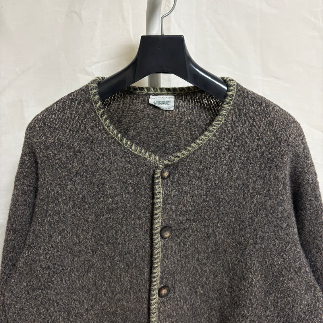 베네통 Made in Italy 버진울 핸드스티치 가디건 / 브라운, M 상품이미지2