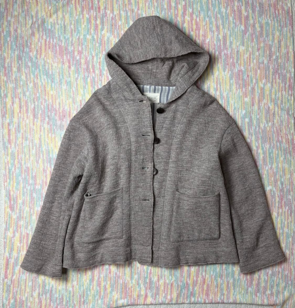 베이지 울 후드 가디건 상품이미지1