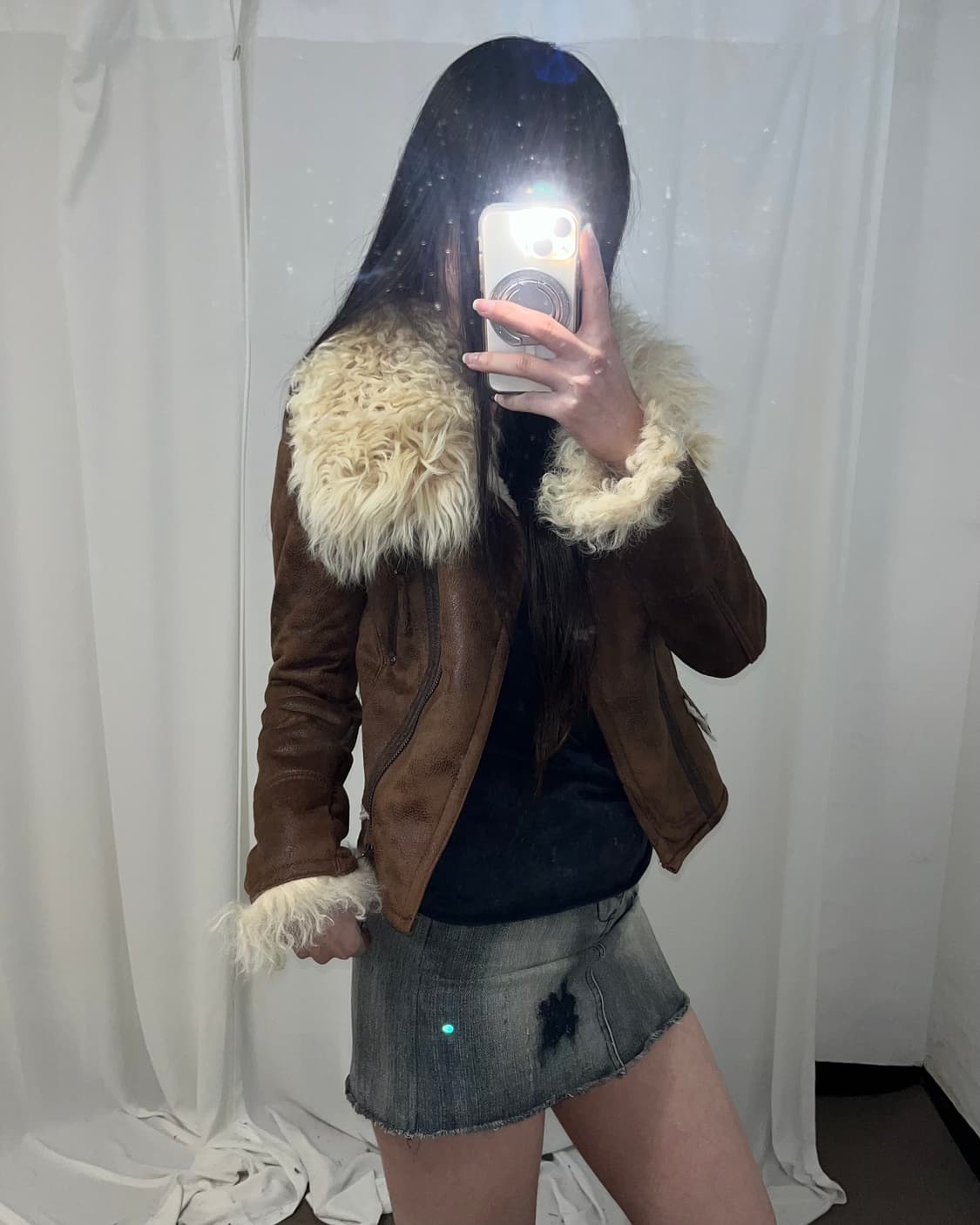 브라운 리얼 램퍼 카라 무스탕  상품이미지4