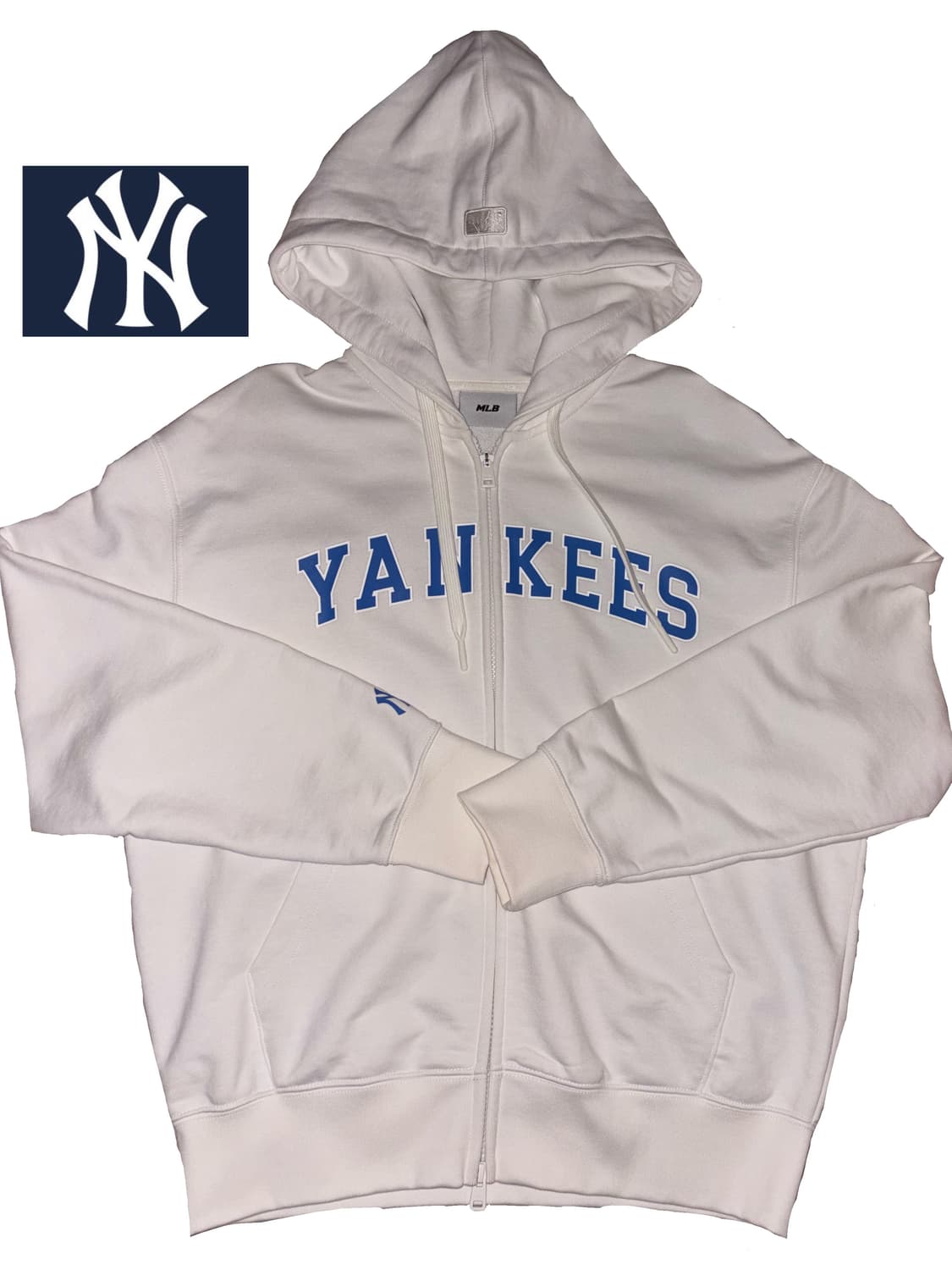 MLB 2way 지퍼 바시티 그래픽 오버핏 화이트 블루 후드 집업 y2k 상품이미지1