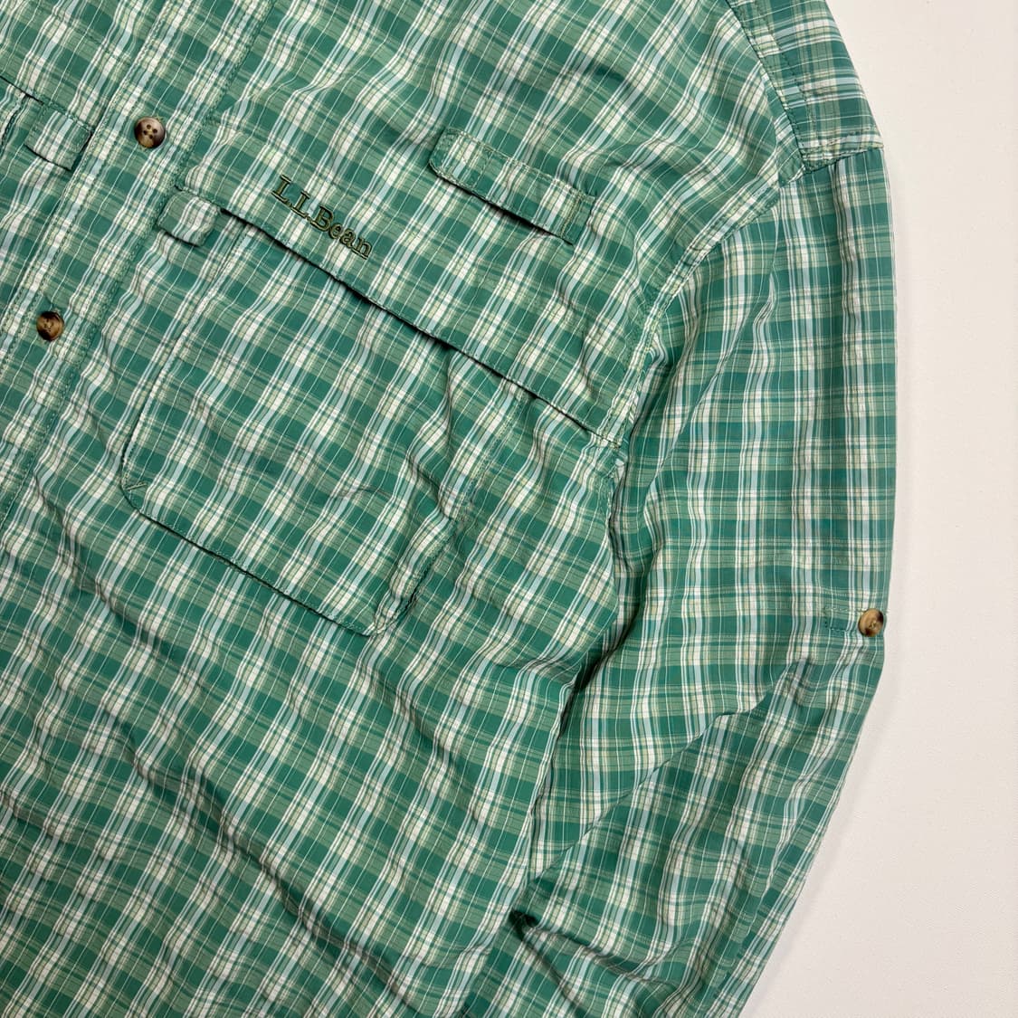 10s LLBean Fishing green pattern shirt 상품이미지4