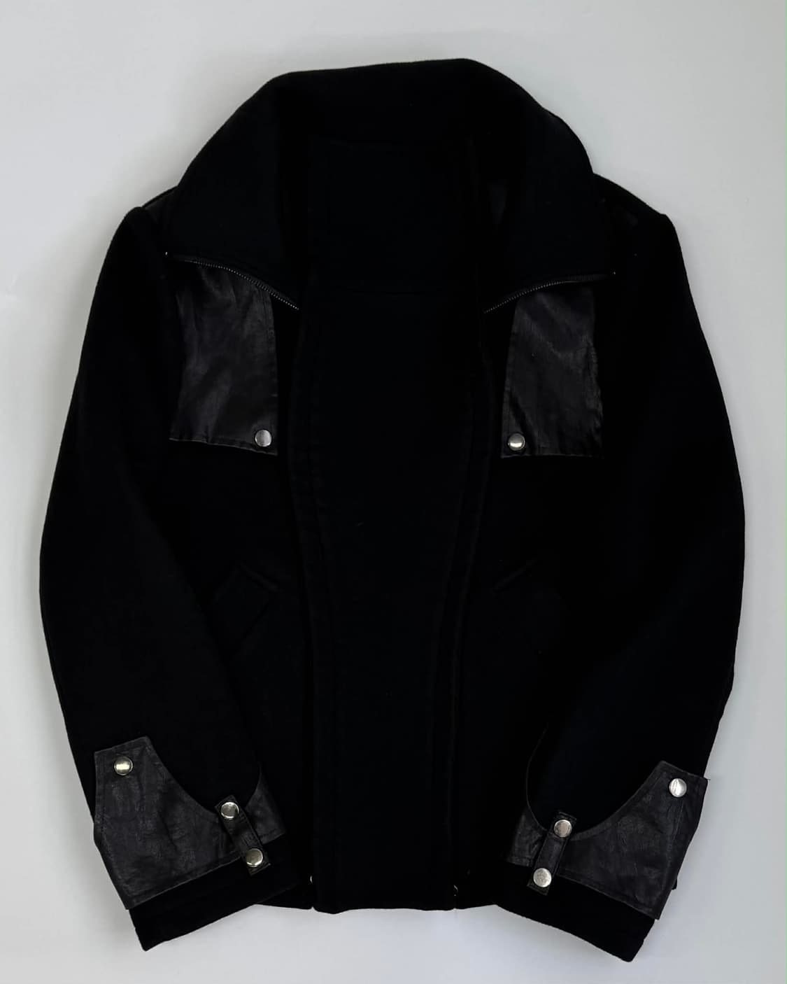 Japanese vintage 가죽 울 트림 믹스 절개 자켓 상품이미지1