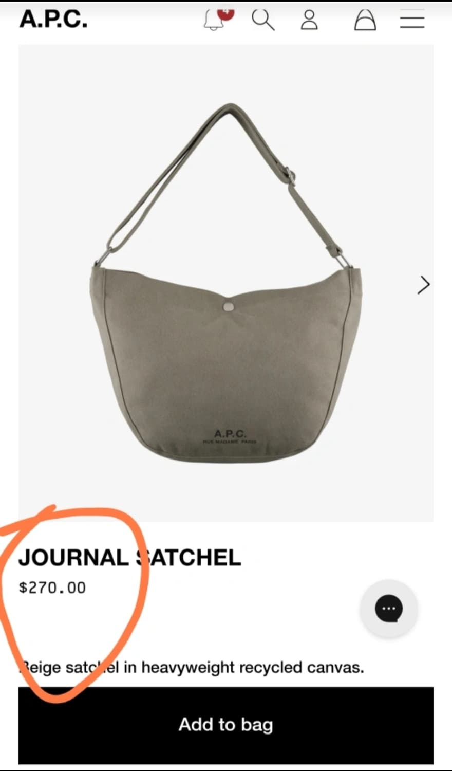 (새상품60%할인)APC 아페쎄 정품 남녀공용 저널 숄더백 카키 상품이미지2