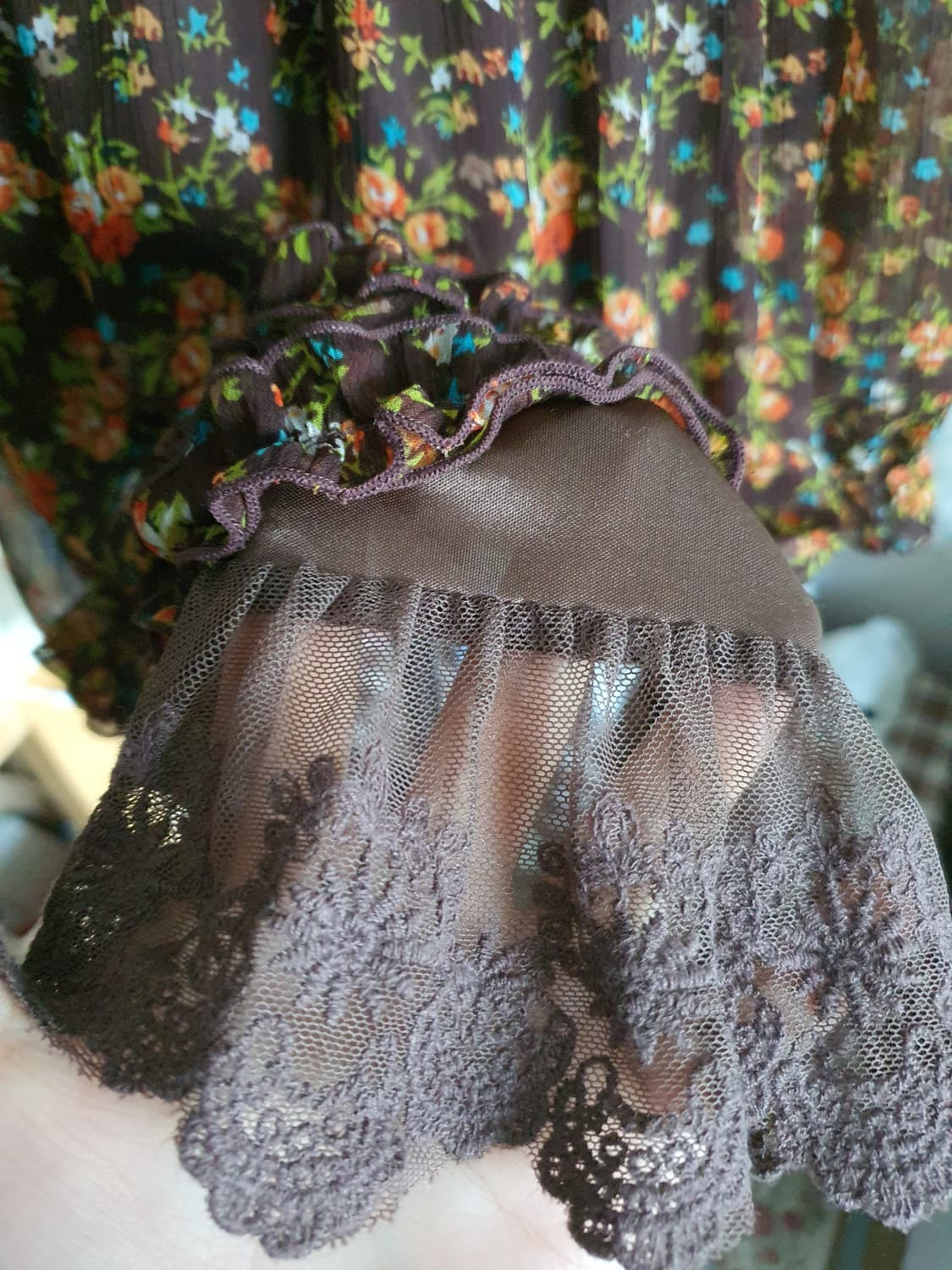 [히피룩] 플라워 패턴 롱 슬리브 쉬폰 미니 원피스 상품이미지4