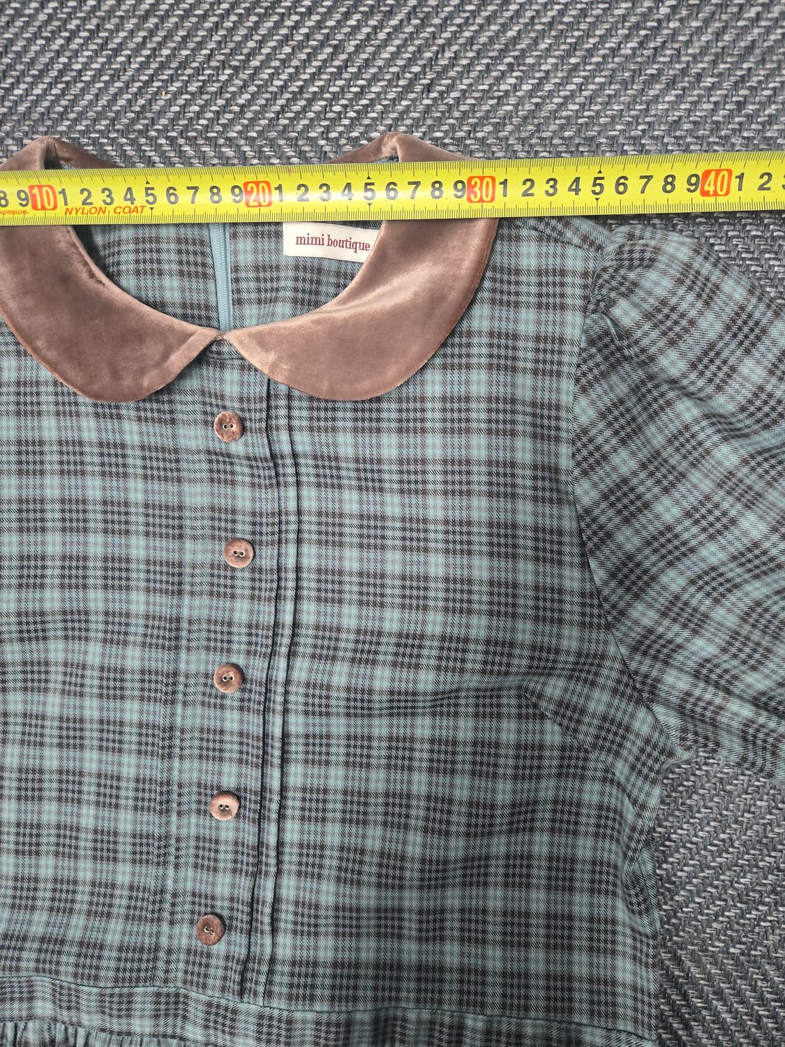 미미 부티크 Mimi Boutique 체크 롱 원피스 벨벳 카라 포인트 상품이미지6