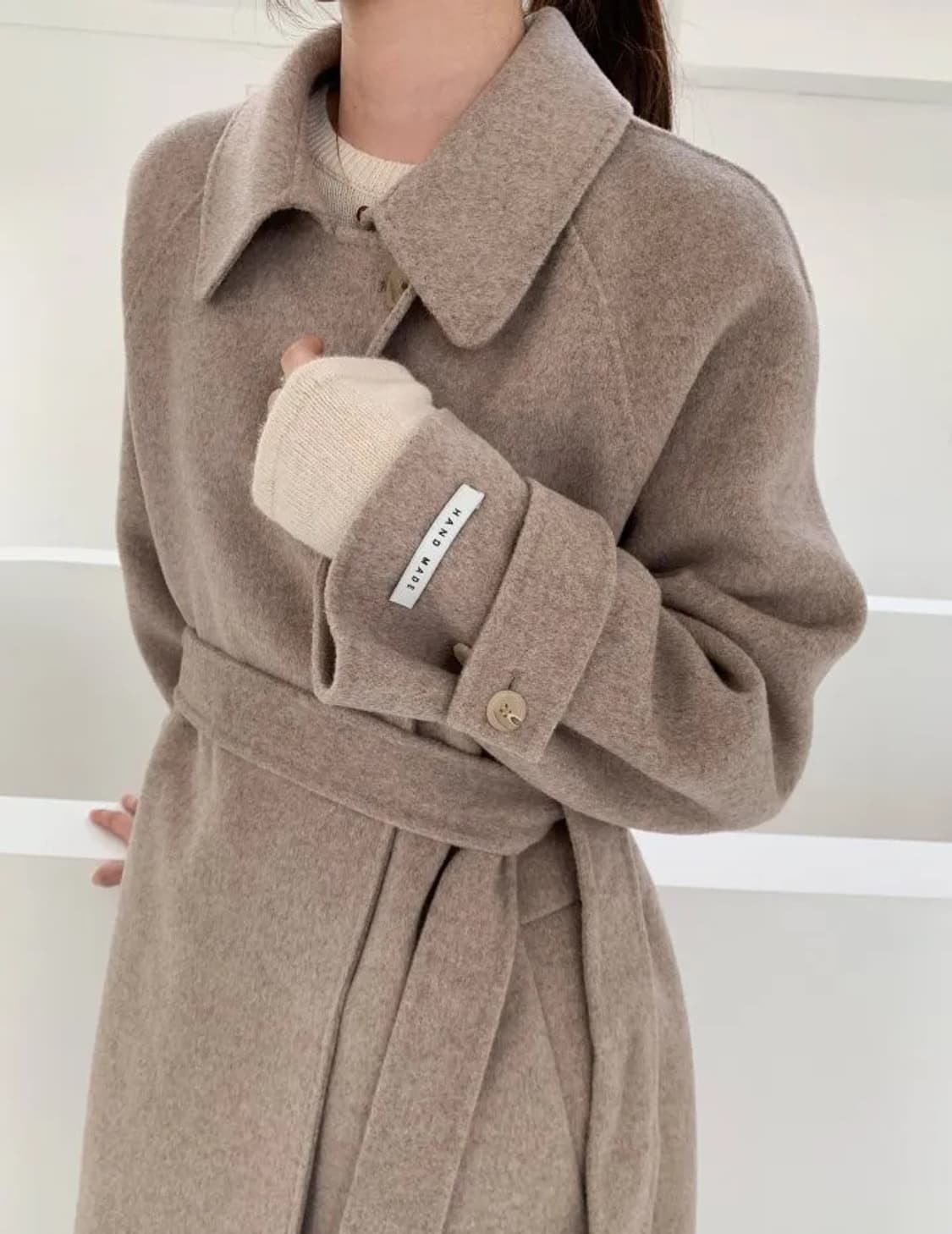 오트밀 울90핸드메이드코트 상품이미지4
