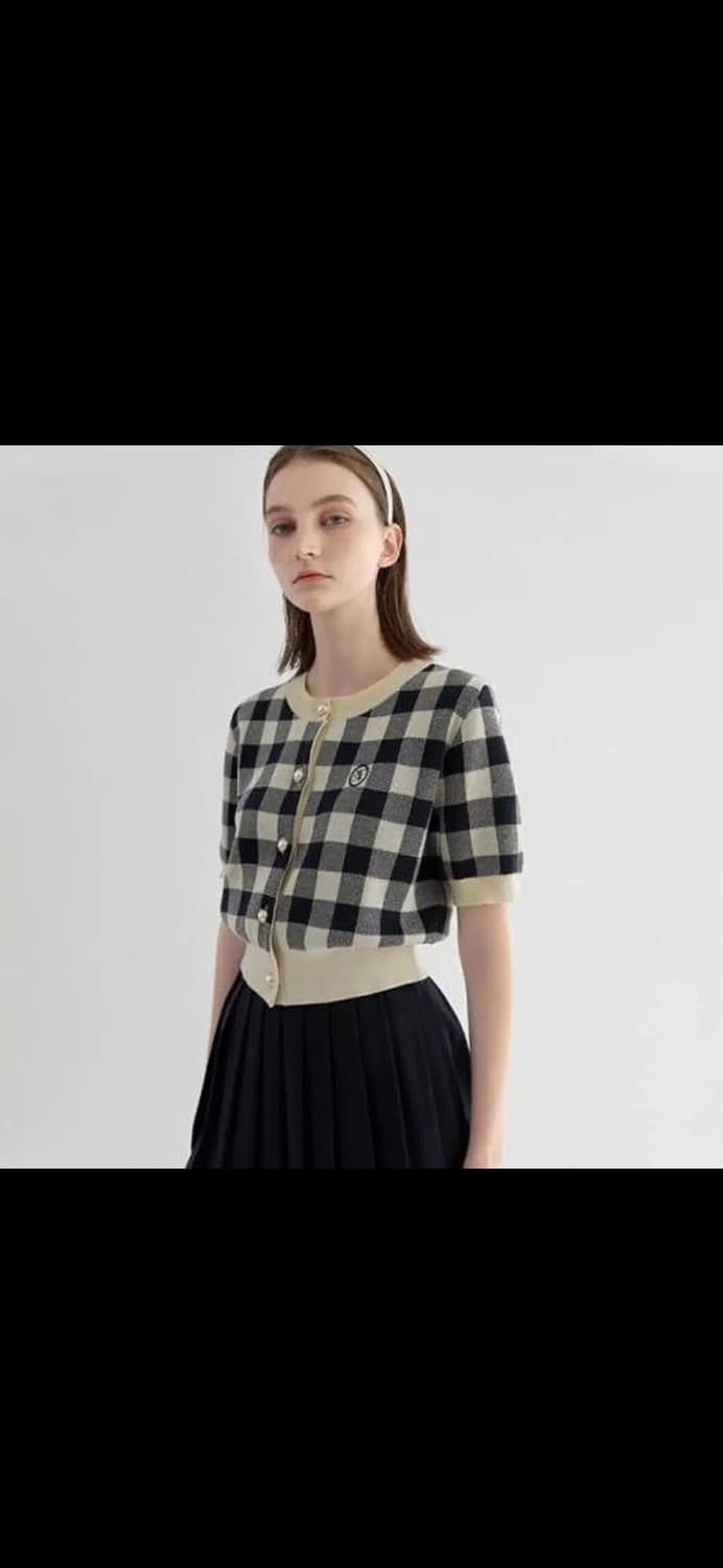 나인 도로시 썸머 깅엄체크 크롭 니트 가디건 상품이미지1