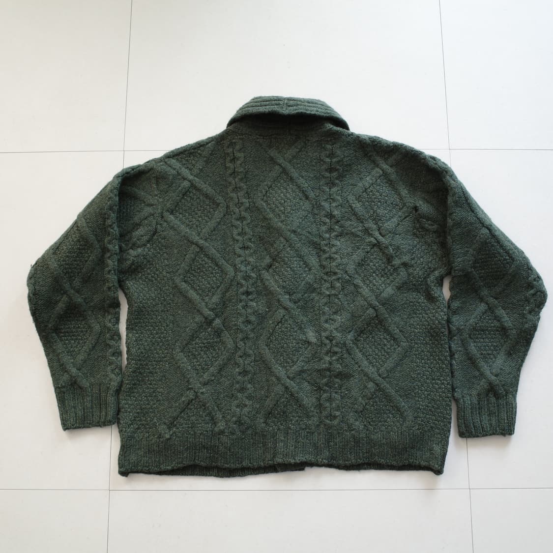 아란 스웨터 마켓 메리노 울 숄 가디건 M 딥그린 아일랜드 생산  상품이미지6