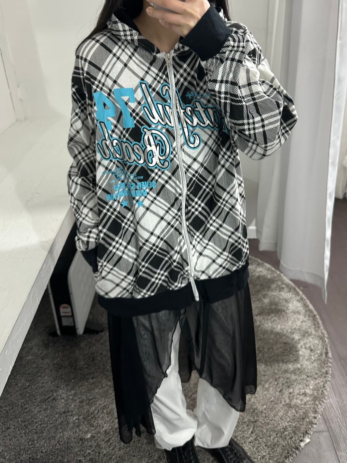 y2k check hood zipup 상품이미지2