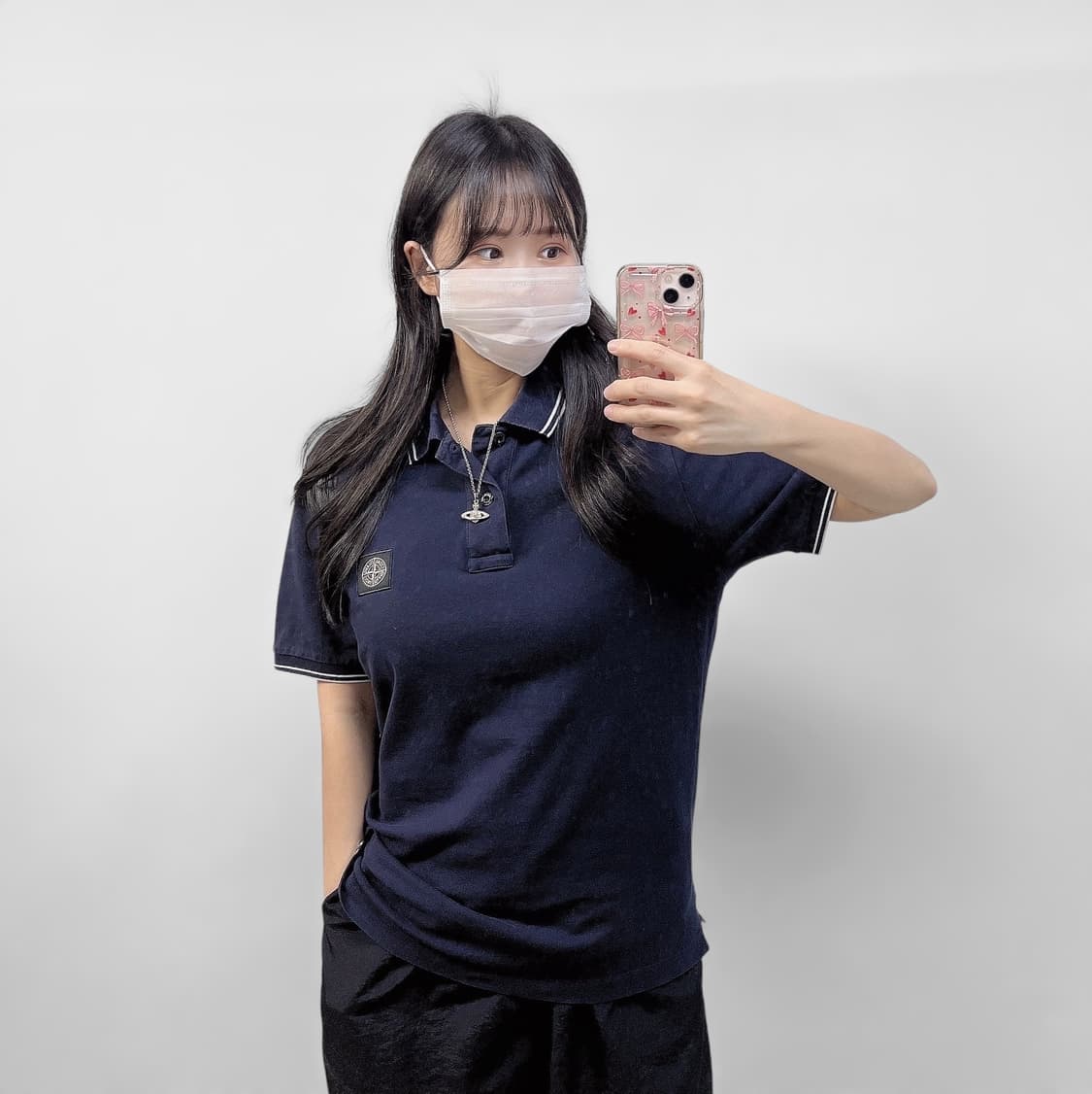 스톤아일랜드 콤파스 로고 카라 반팔티 네이비 상품이미지1