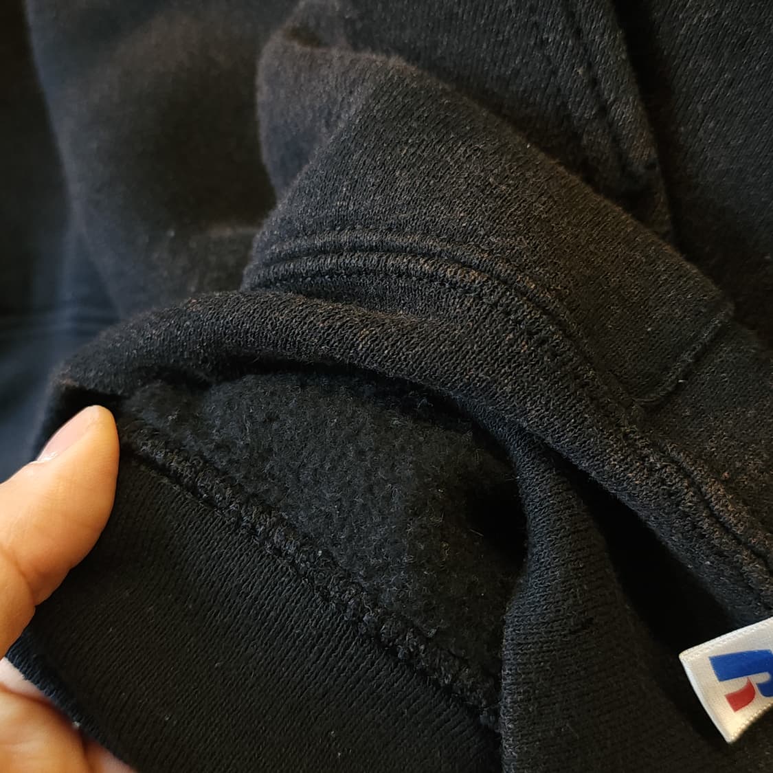 90s 러셀 후드 빈티지 스웻셔츠 썬페이딩 블랙 프린팅 M 상품이미지9