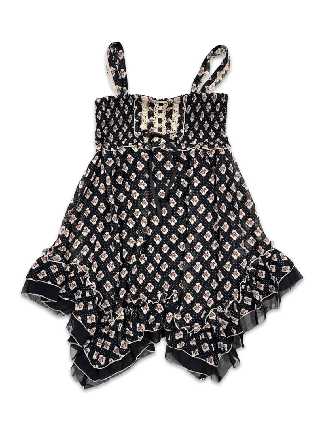 빈티지 Axes Femme 블랙 시스루 프릴 언발란스 슬리브리스 상품이미지1