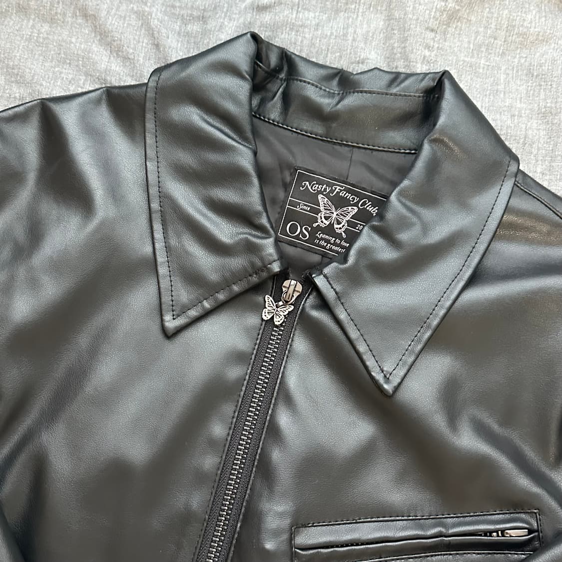 팬시클럽 카라레더숏자켓 나비 빈티지 가죽자켓 레자 상품이미지3