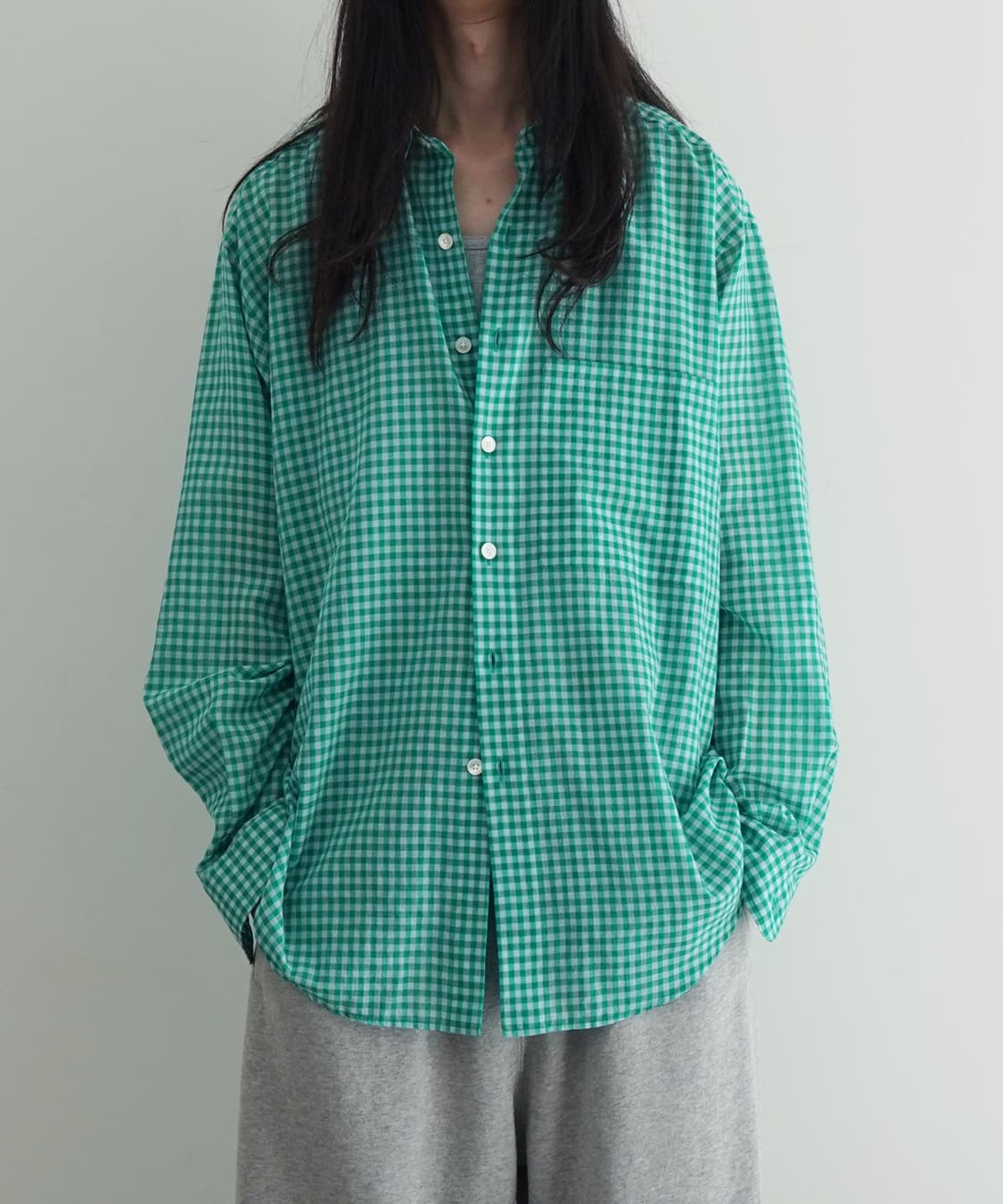 오라리 25ss 깅엄 체크 셔츠 그린 5 상품이미지1