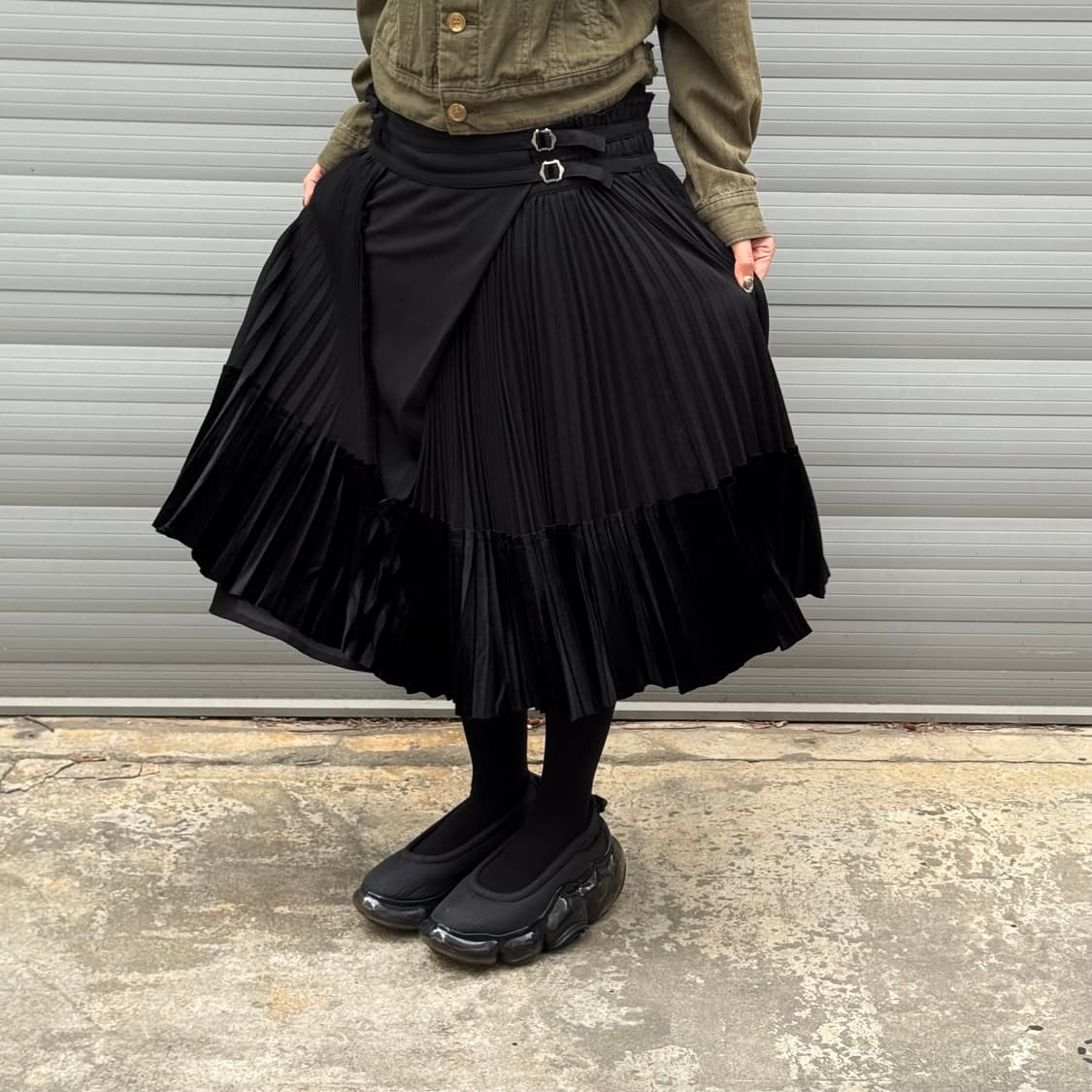 Belt Pleated Midi Black Skirt 상품이미지9