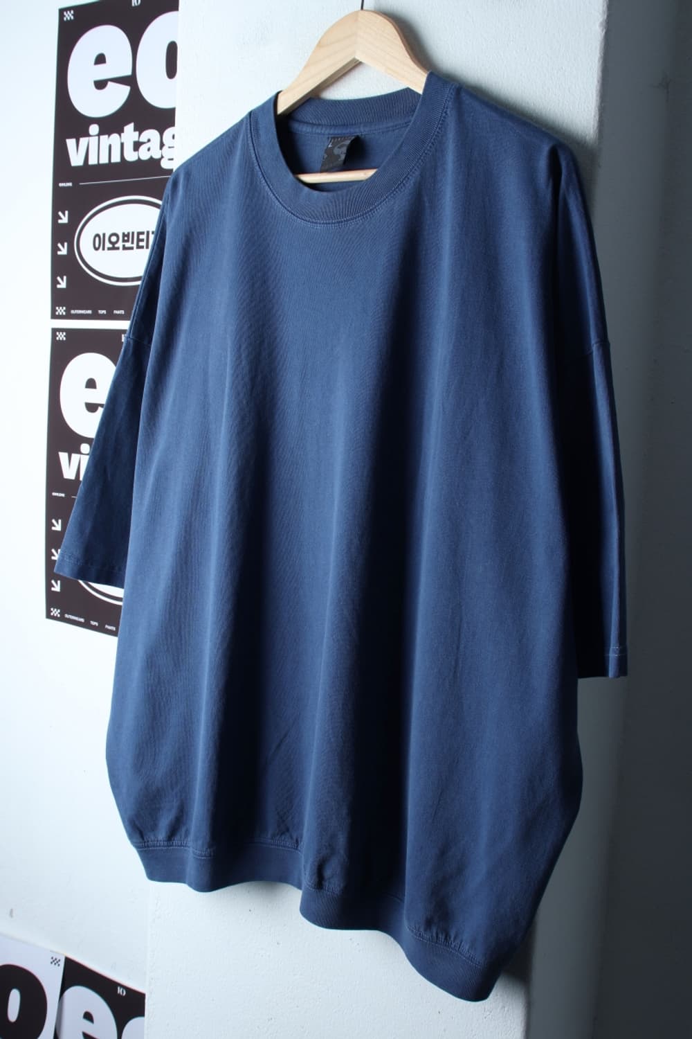 (L-2XL) 퍼스텝 반팔 티셔츠 오버핏 피그먼트 블루 무지-H32445 상품이미지1
