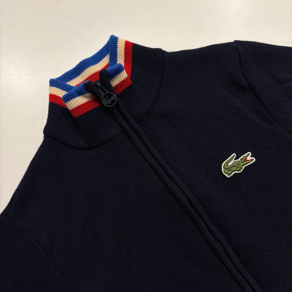 [3] 라코스테 울 네이비 컬러 배색 니트 집업 가디건 C41 상품이미지3