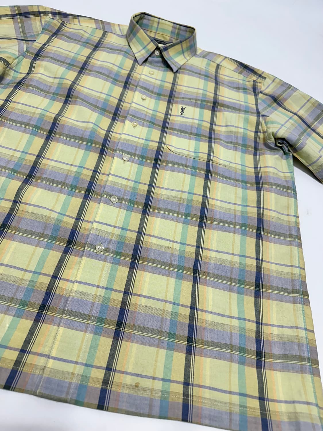 입생로랑 올드스쿨 린넨 혼방 체크 반팔셔츠 상품이미지4