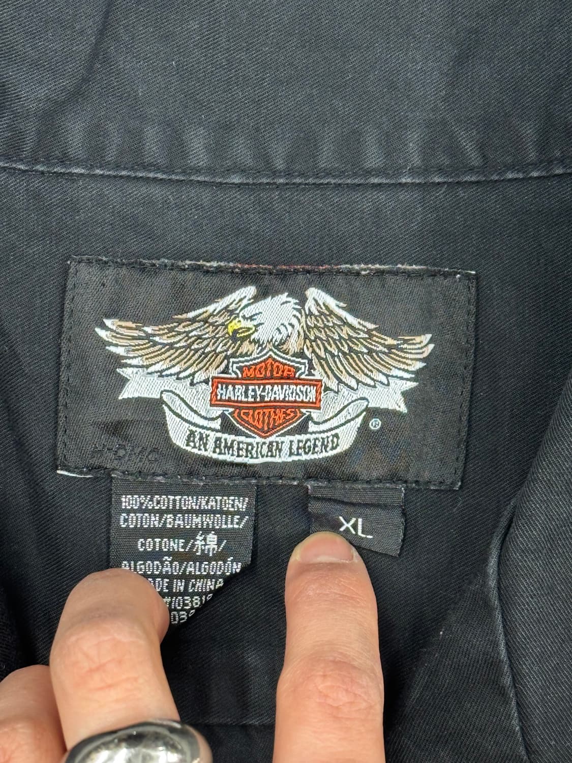 XL)할리데이비슨 빈티지 스컬 프린팅 자수 블랙 반팔셔츠 상품이미지4