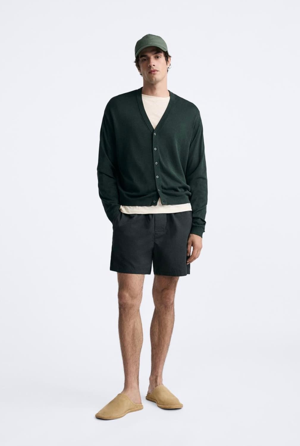 자라 오리진 실크 코튼 가디건 다크그린 남녀공용 상품이미지1