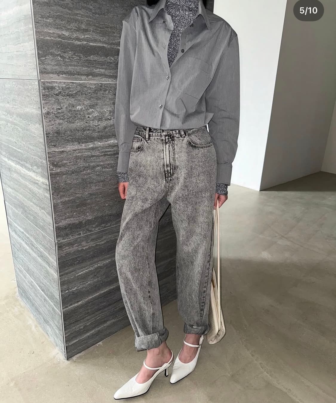 드래곤블루스 스트레이트 워시드 진 - 쏠트그레이 상품이미지3