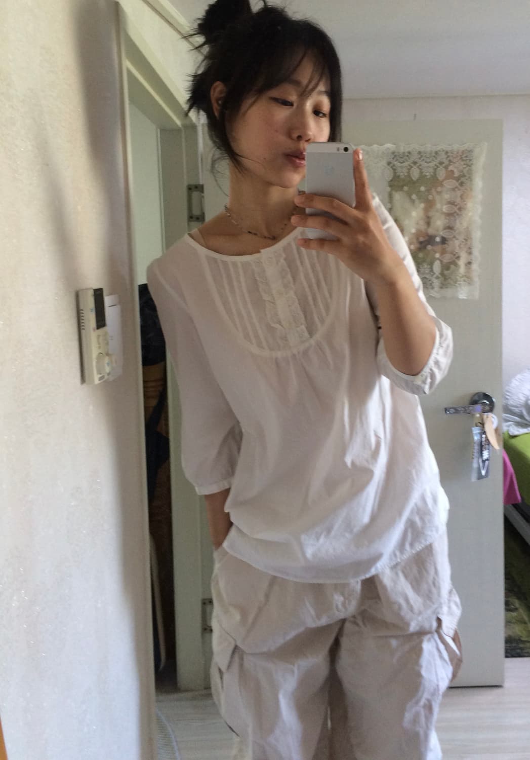 빈티지 레이스 핀턱 버튼 롱 블라우스 상품이미지6