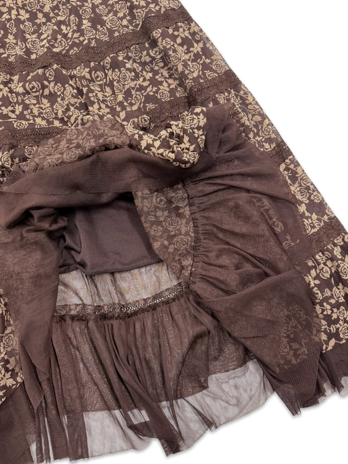빈티지 브라운 로즈 레이스 플레어 롱 스커트 상품이미지4