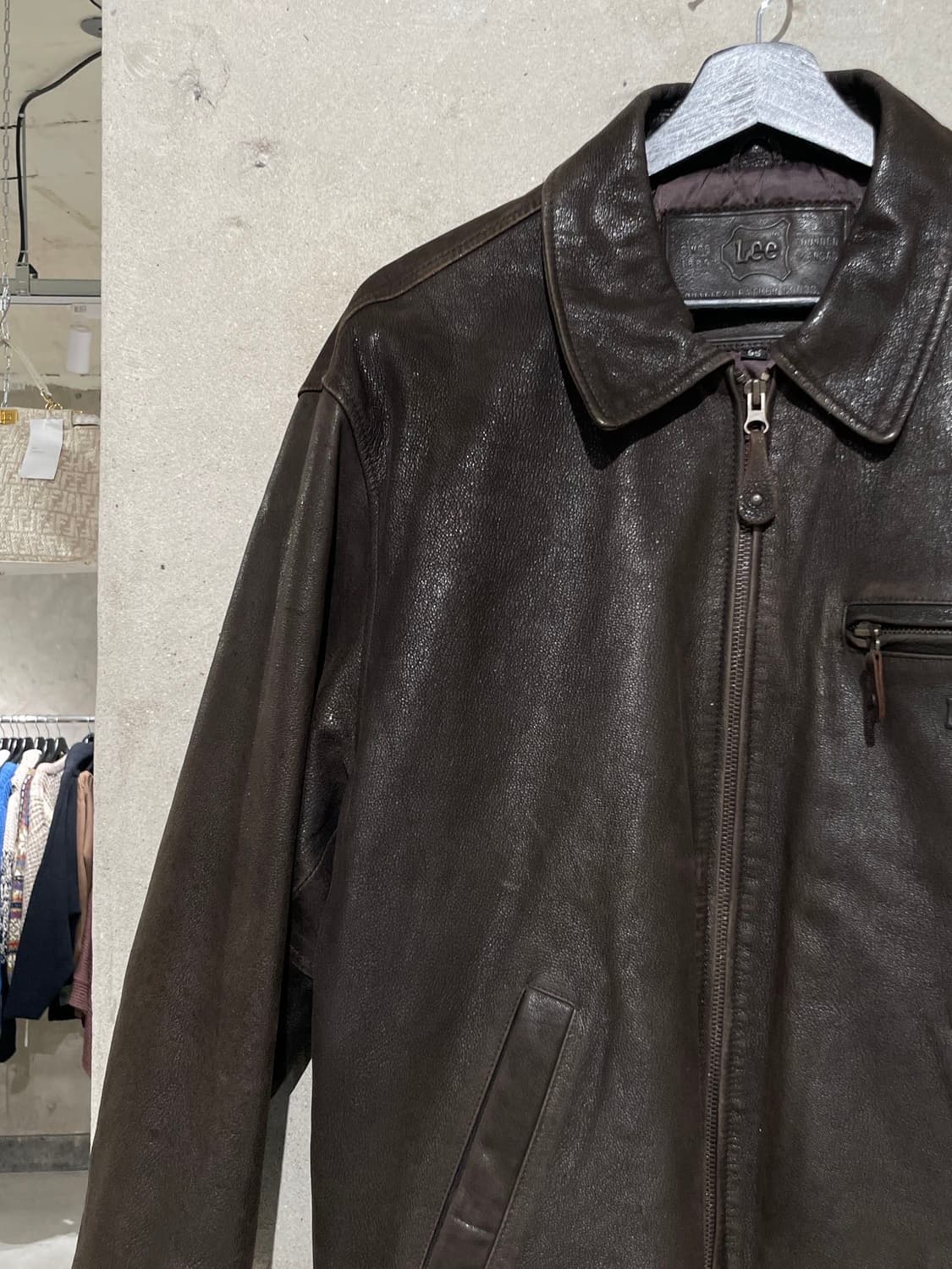 lee 다크 브라운 고트 스킨 레더 누빔 자켓 상품이미지2