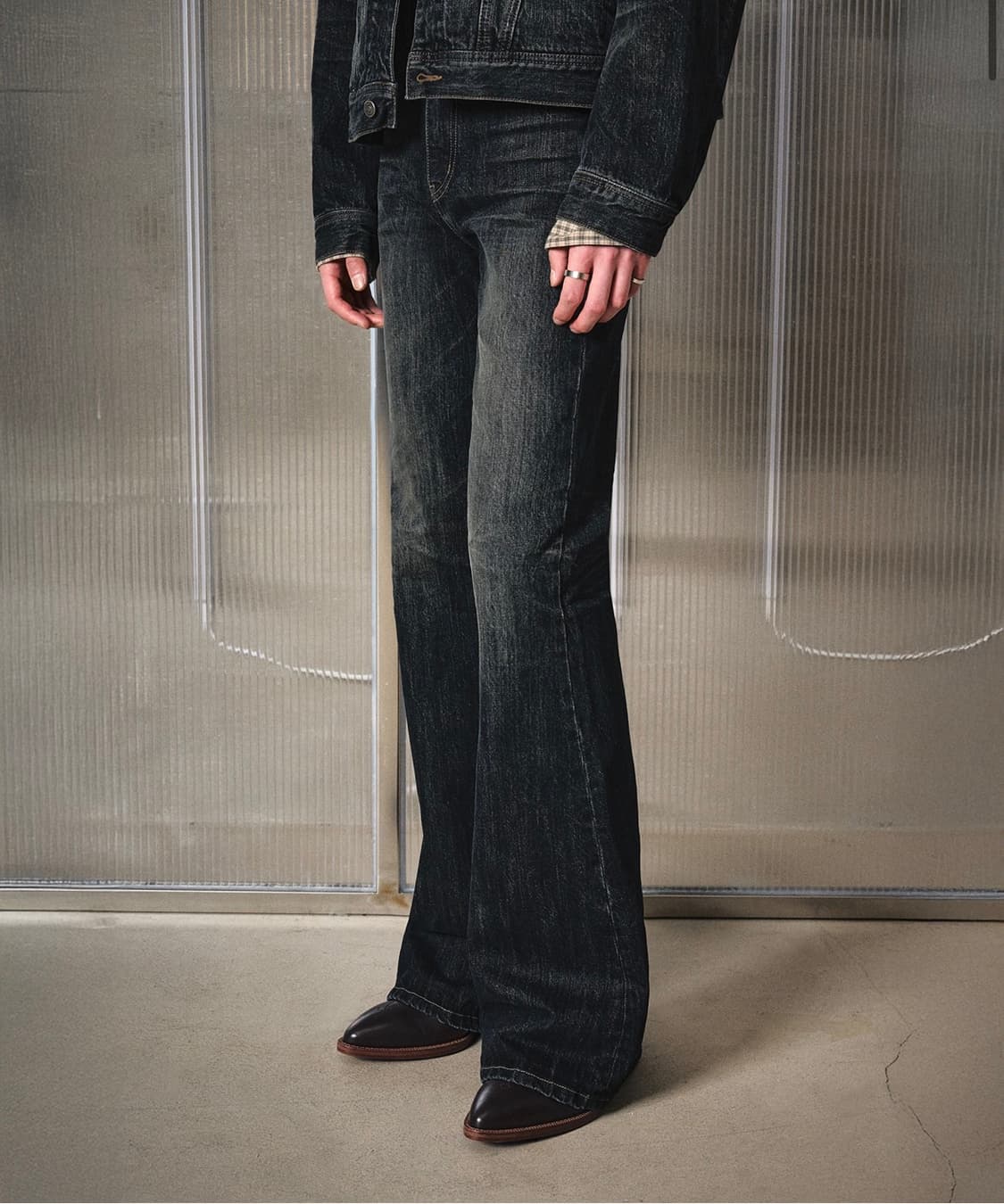 (46) 엘무드 잔느 플레어 데님 블루블랙 판매 상품이미지4