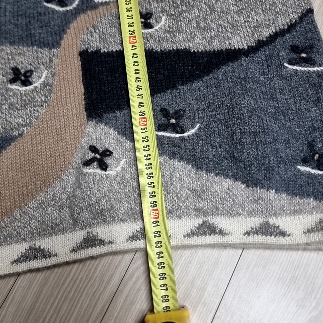 페루제Raffa 100프로 알파카 빈티지 패턴 니트 스웨터 그레이(실측) 상품이미지9