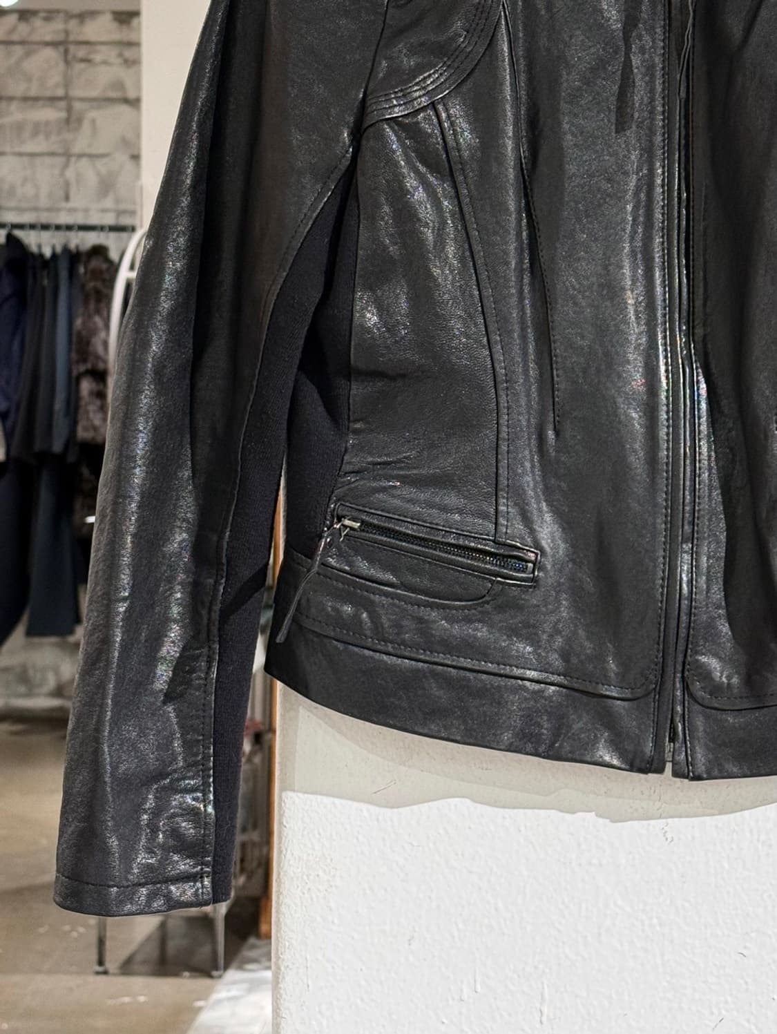 크로코 블랙 램스킨 집업 레더 라이더 자켓  상품이미지4