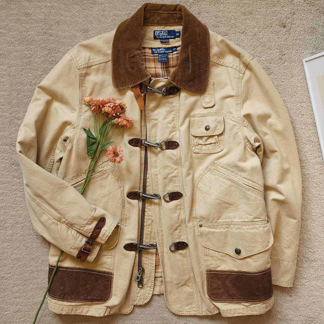 폴로 랄프로렌 파이어맨 자켓 코듀로이 카라 캔버스 레더 XL 상품이미지1
