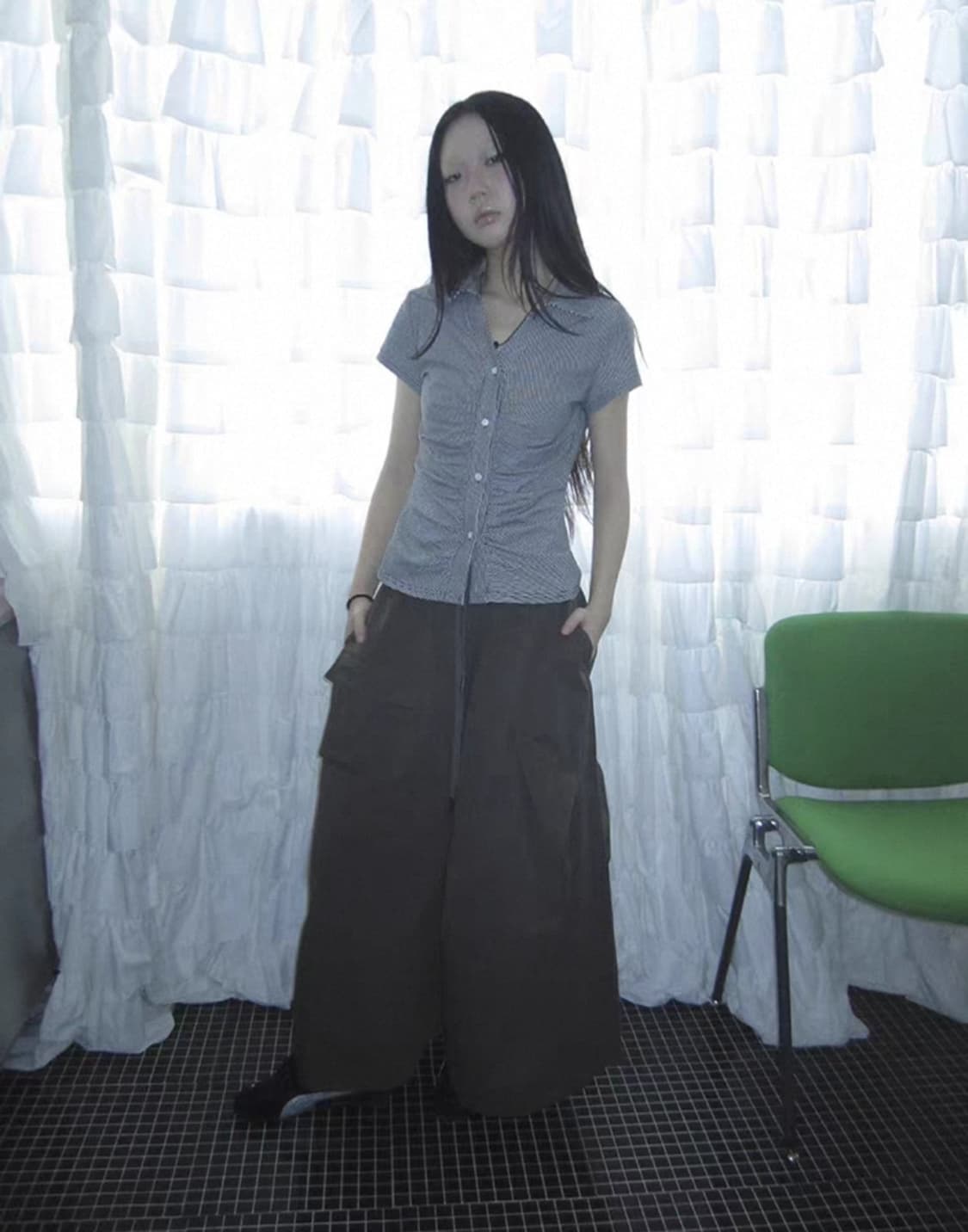 코디세트가격> Ang project 셔링 반팔 블라우스 + 카고 치마바지 상품이미지3