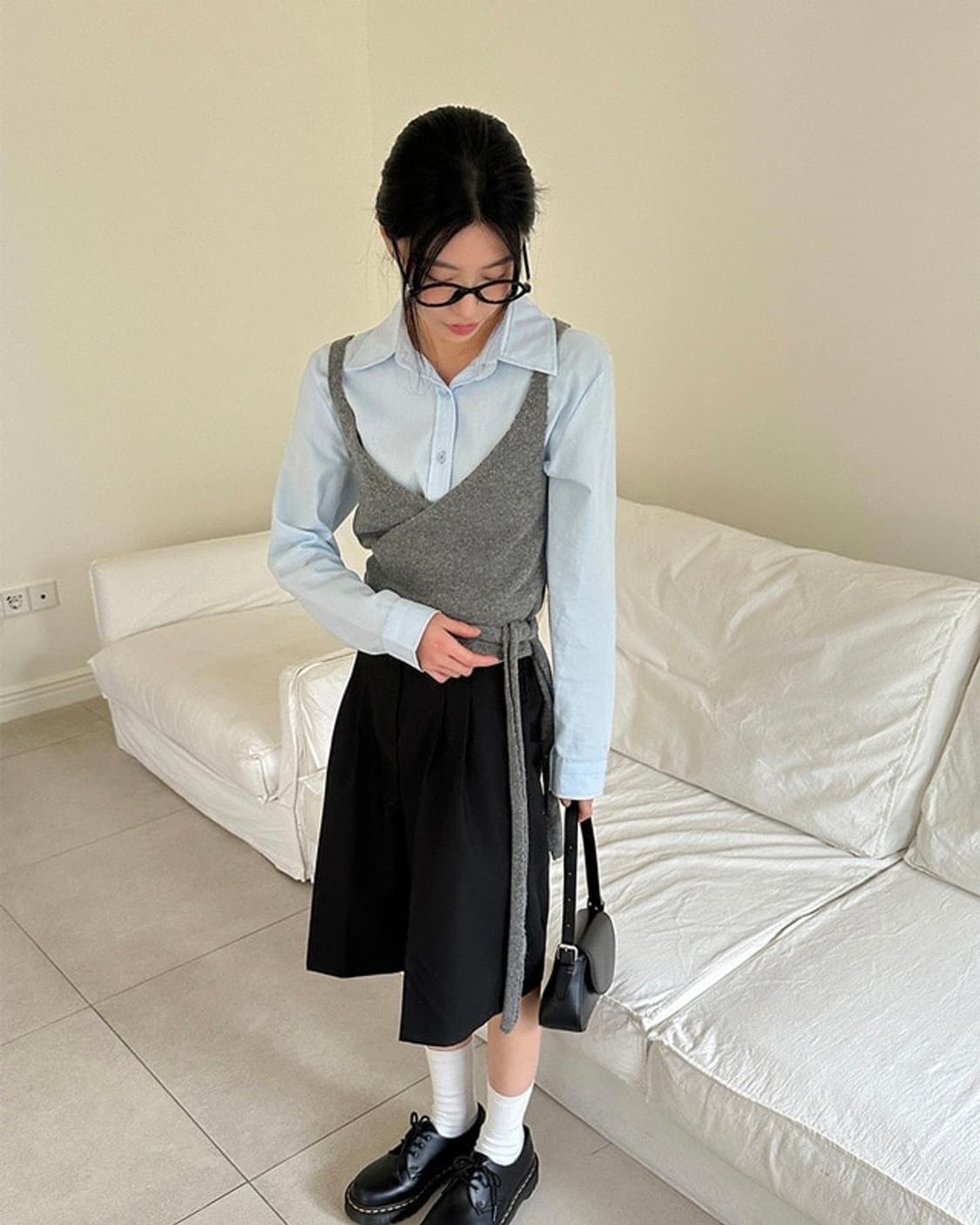 새상품) 데일리쥬 아르젠 세미크롭 코튼 셔츠 스카이 긴팔 스탠다드 블루 상품이미지5