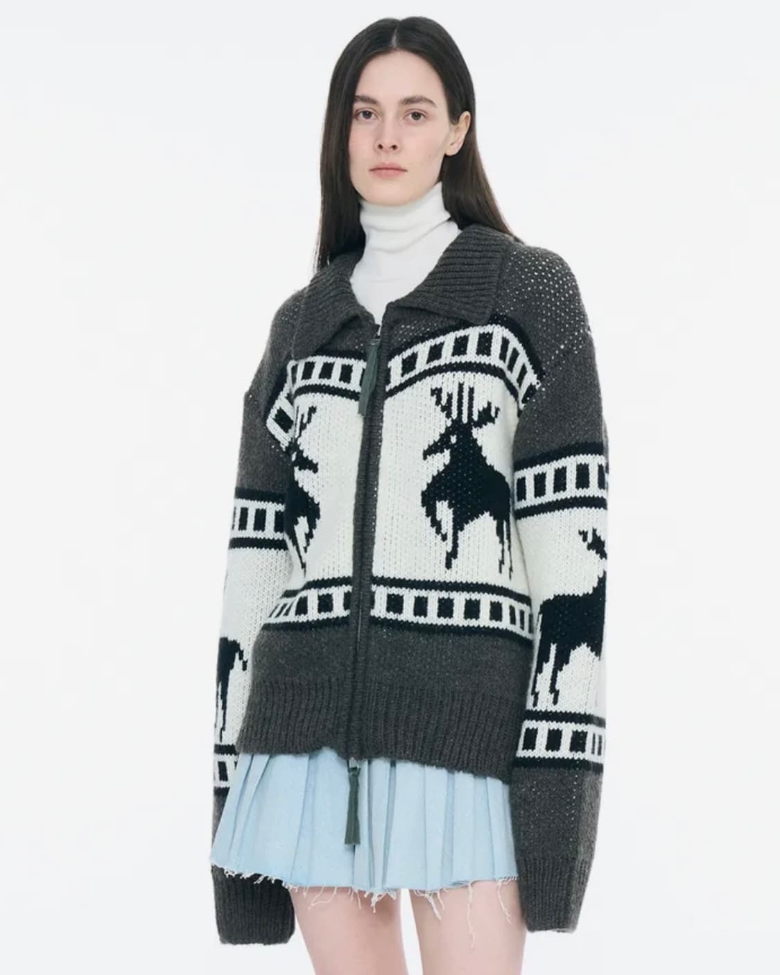 파르티멘토 우먼 코위찬 니트 집업 가디건_차콜 그레이 상품이미지1