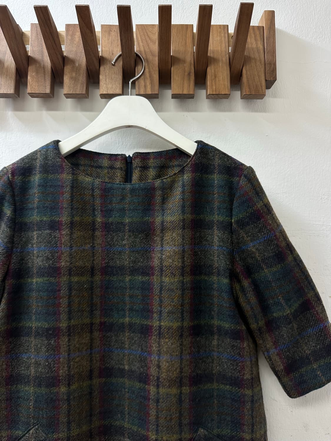 MOON 울 타탄체크 하프슬리브 포켓 원피스 상품이미지2