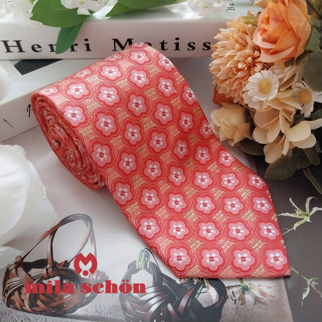밀라 숀 실크 핑크 자카드 넥타이 9.2cm A+등급 k1767 상품이미지4