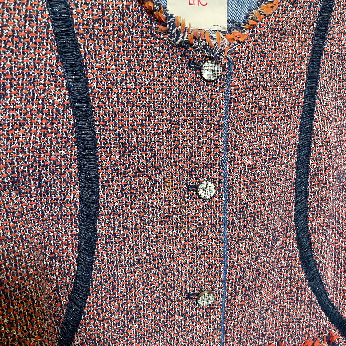 이앤씨 멀티톤 트위드자켓 네이비 테이핑 라인 프린지 디테일 10% 할인 상품이미지7