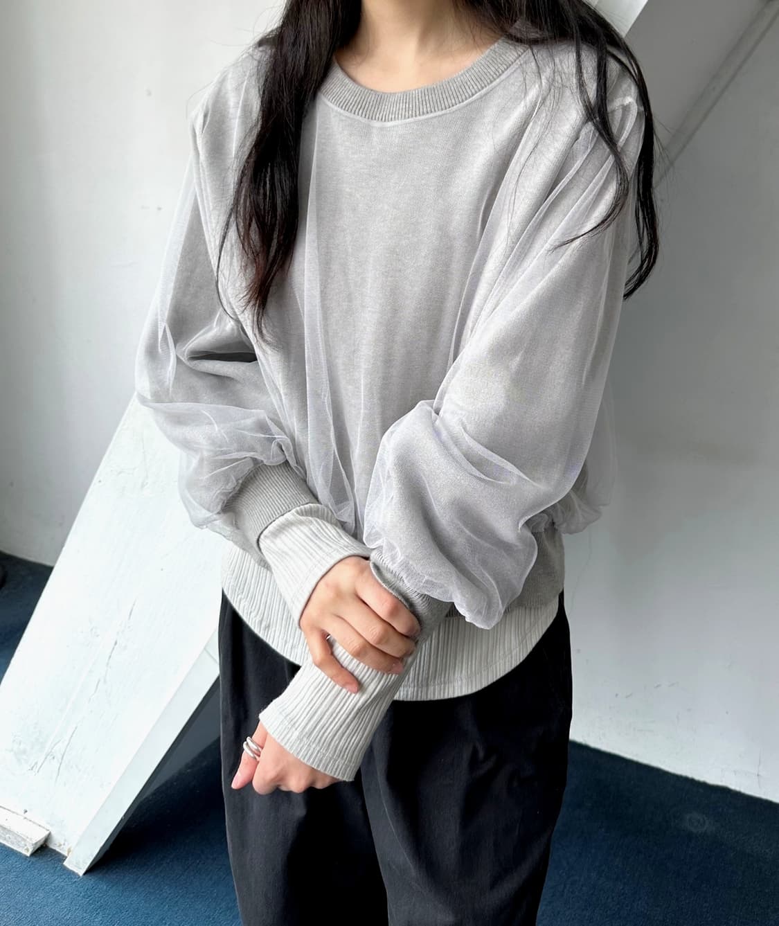 Design meshed knit layer knit P/O 상품이미지9