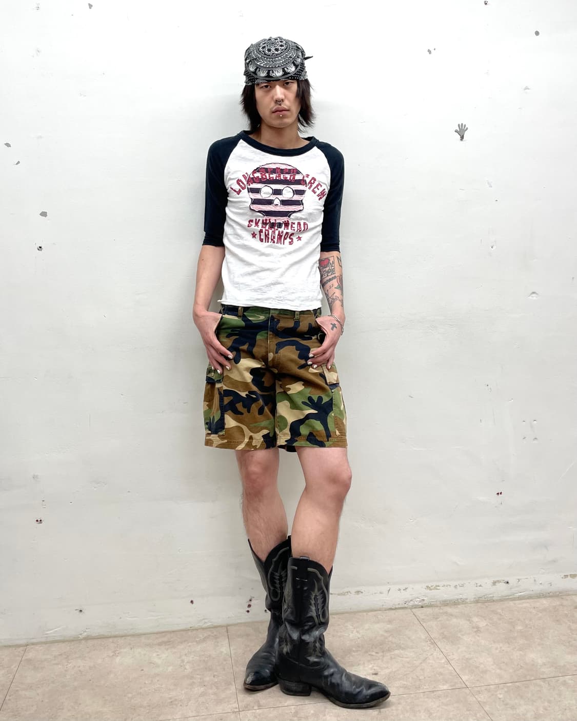 Stripe Skull Patchwork Half Long Sleeve  상품이미지7