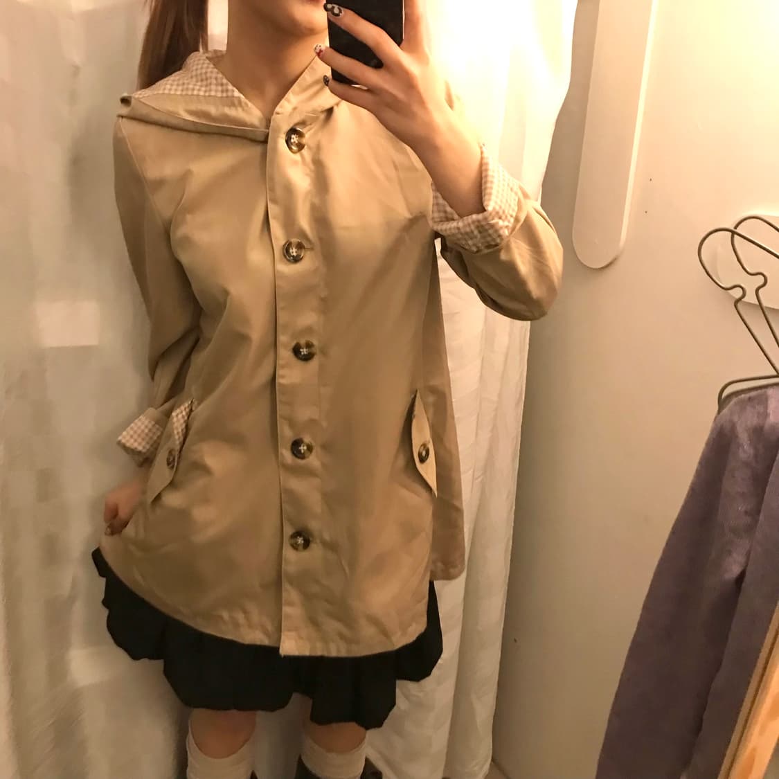 JPN Vintage 모리걸 체크 트렌치 후드 자켓 상품이미지1