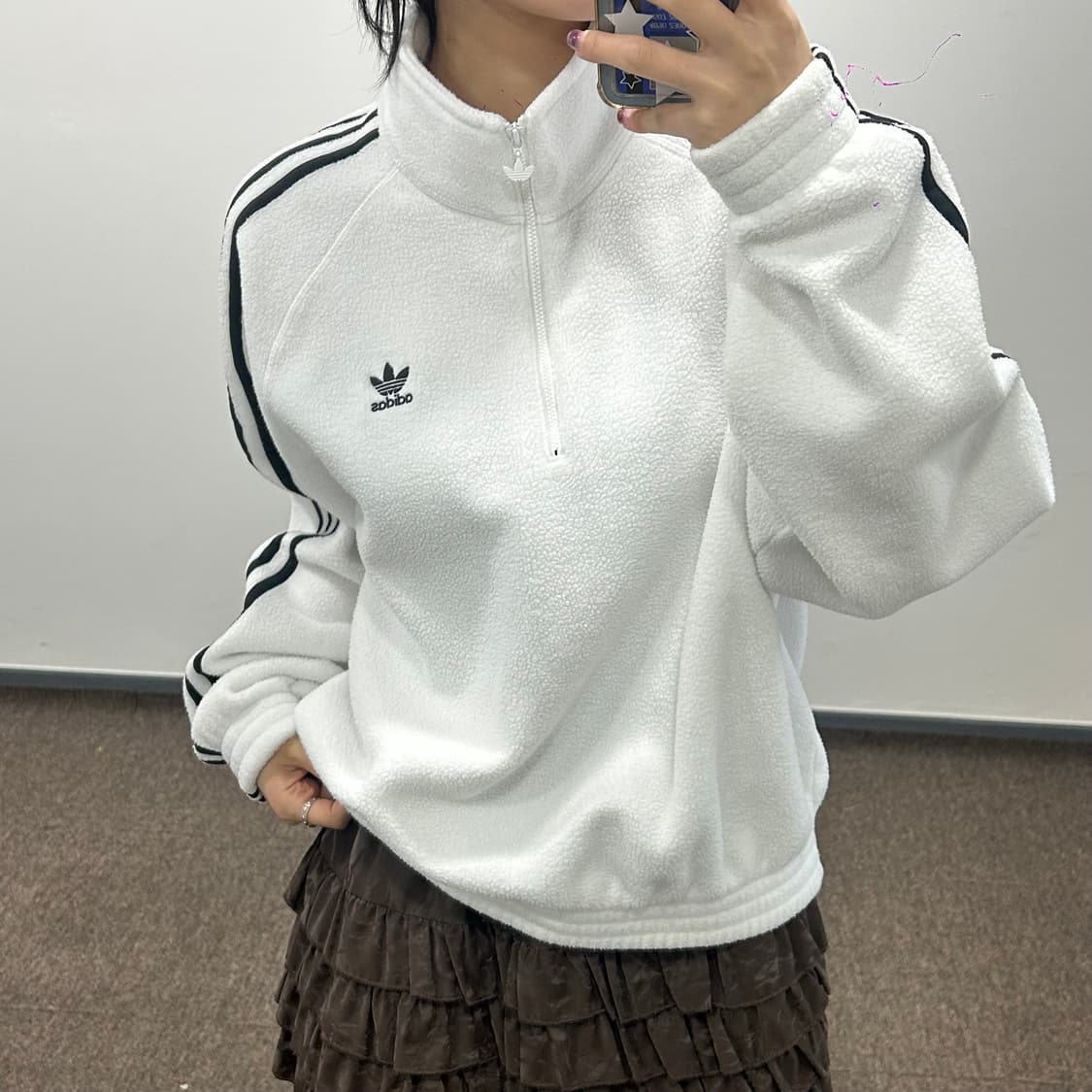 Adidas 아디다스 파이어버드 화이트 후리스 반집업 상품이미지1