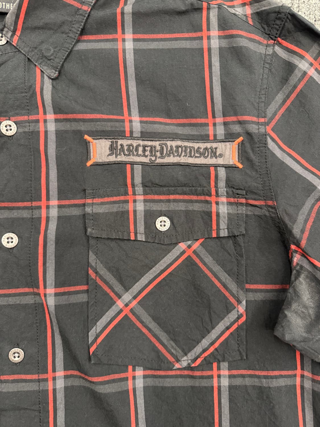 XL)할리데이비슨 빈티지 앤 프라이드 체크 포캣 반팔 셔츠 상품이미지3